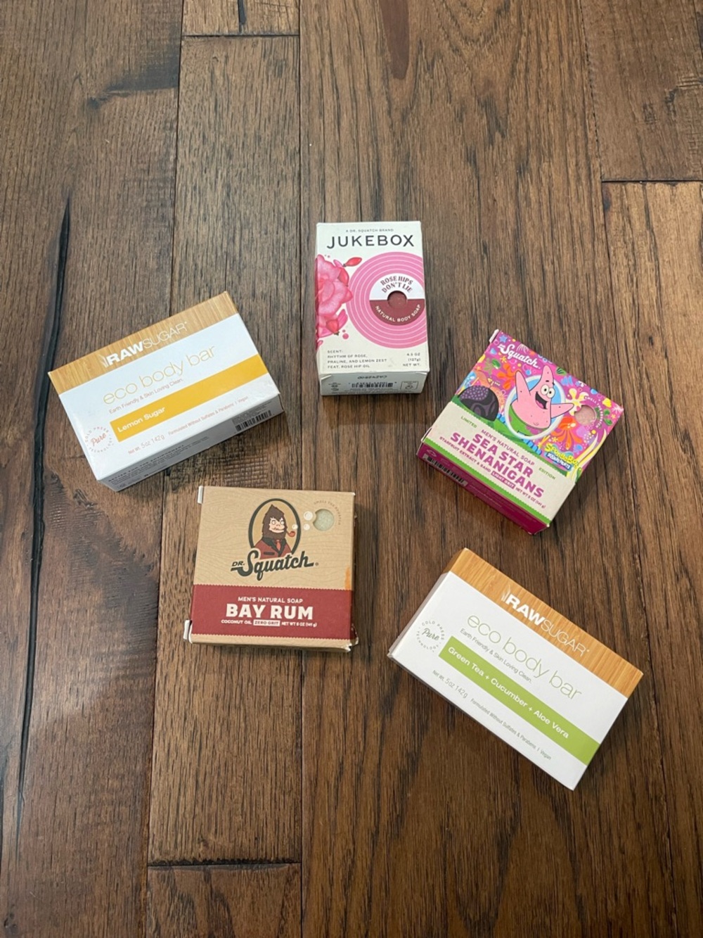 5 bundle natural soap lot Raw Sugar Eco body bar / Dr Squatch / Limited Editions